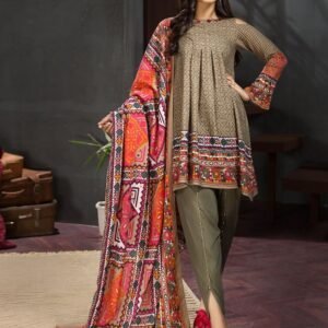 Olive Green Embroidered Kameez Set