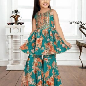 Teal Embroidered Flared Set